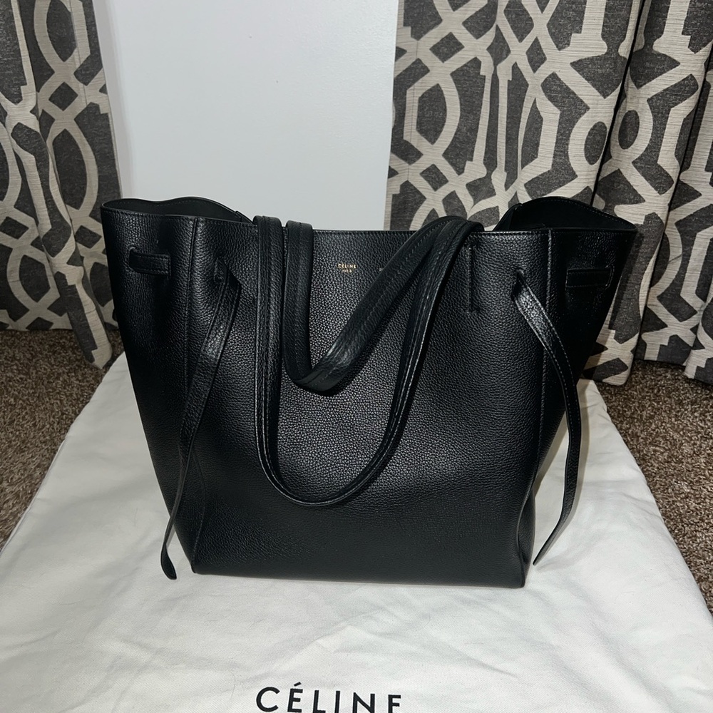 ✨ Céline Soft Grained Calfskin Small Belt Cabas Phantom – Black ✨